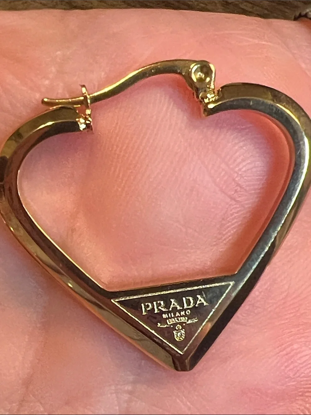 Gold Heart Hoop Earring with Logo Triangle